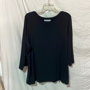 Paraphrase 2x black 3/4 sleeve simple black slight scoop neck cotton spandex euc